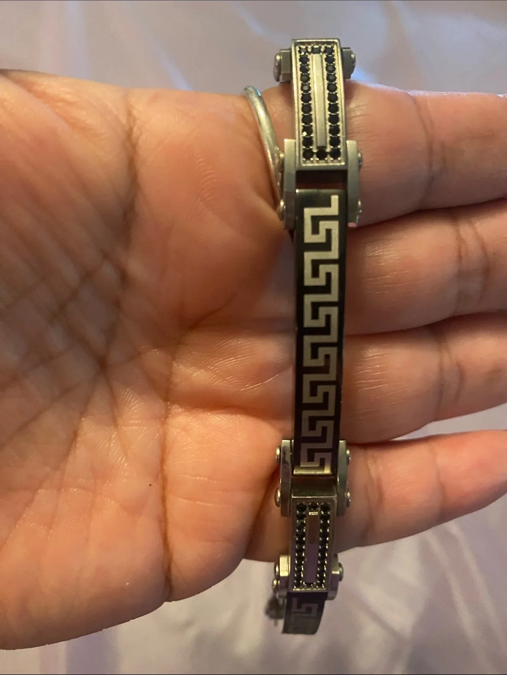 Black and Silver Greek Key Men's Bracelet